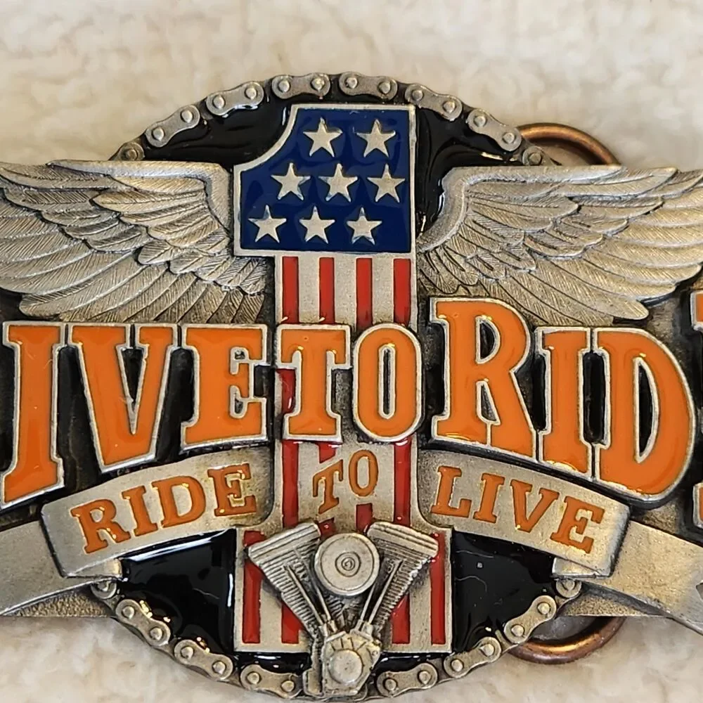 1994 Siskiyou Motorcycle Belt Buckle LIVE TO RIDE - RIDE TO LIVE Winged #1 USA